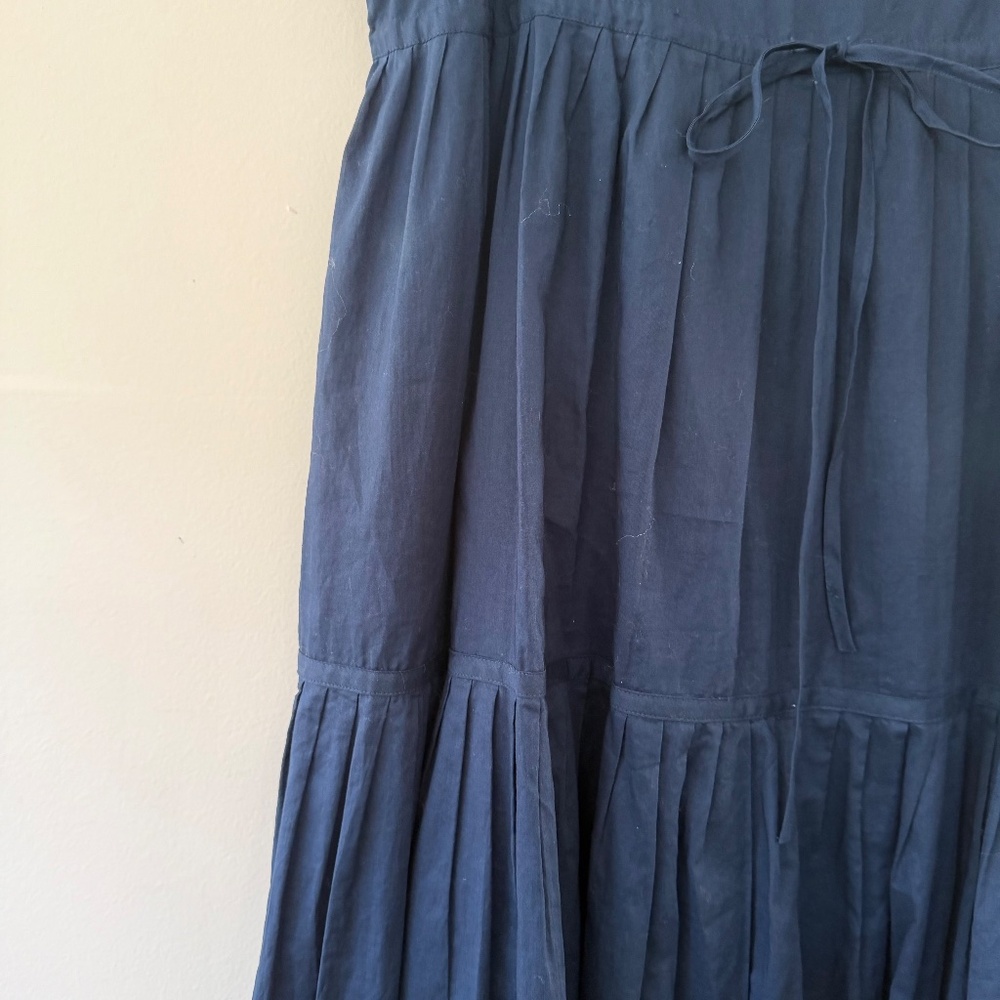 NWOT DKNY Cotton Poplin Navy Strappy Sundress Tiered Lined Tie Cinch Front Midi - Picture 3 of 9